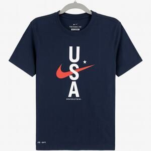 Nike USA Dri-Fit T-Shirt Men’s Small Navy Blue Red Swoosh Graphic Tee Sports